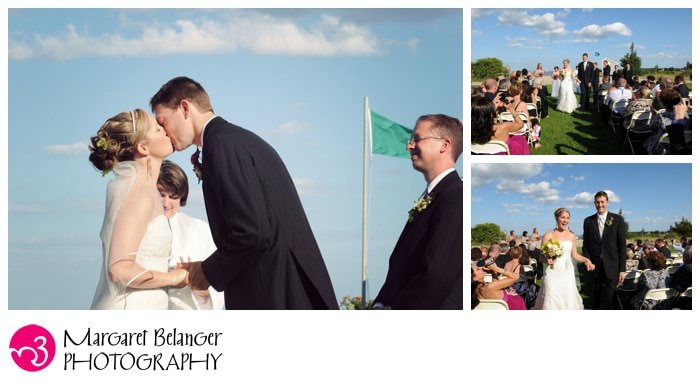 Bride and groom's first kiss, Shining Tides, Mattapoisett, MA