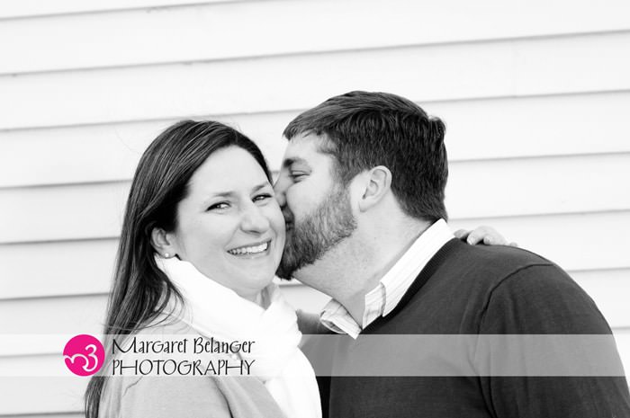 Black and white photo of couple during engagement session