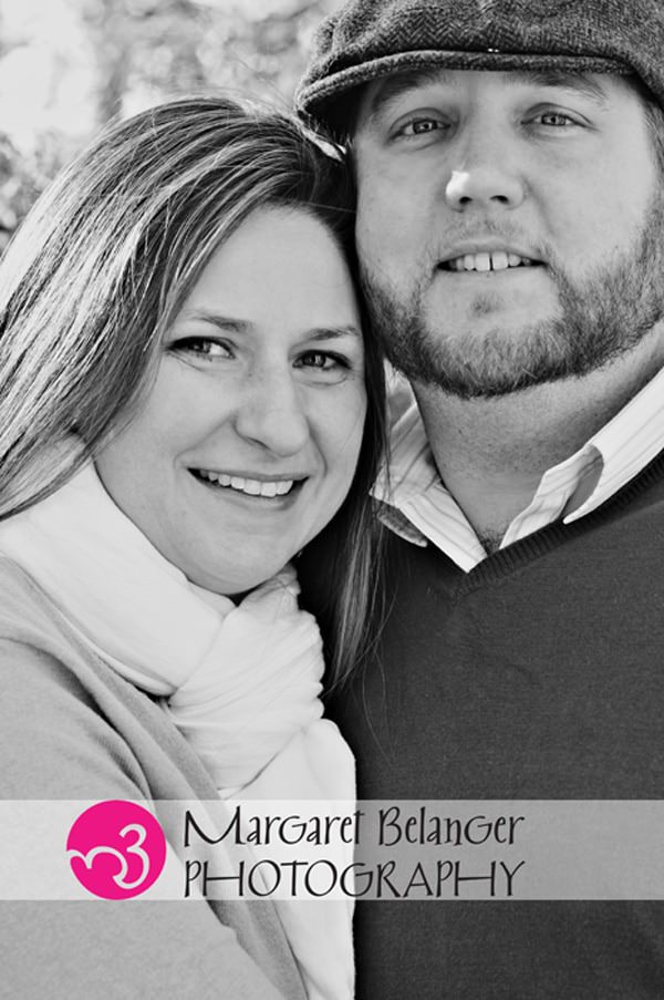 Boston area engagement session in a backyard, black and white photo of the couple