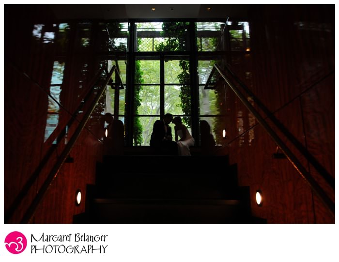 A portrait of the bride and groom, silhouette, at the Bryant Park Grill