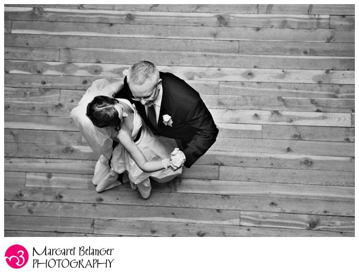 Father daughter dance at the wedding reception, shot from above