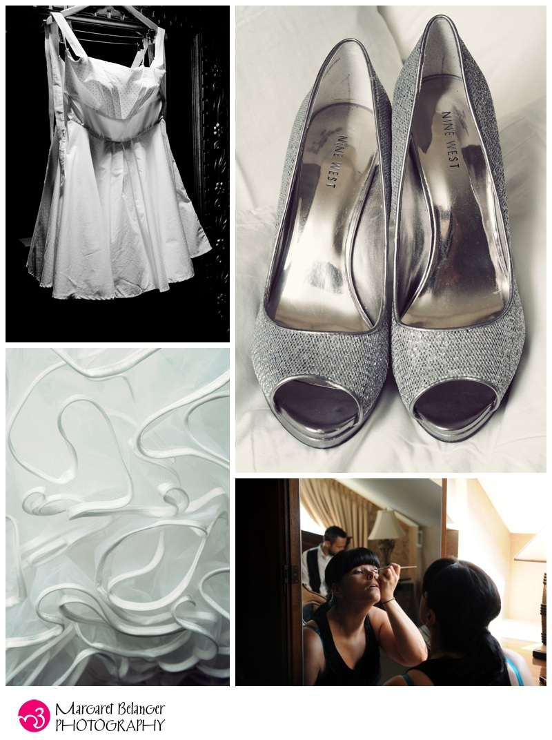 Wedding dress, shoes, and getting ready