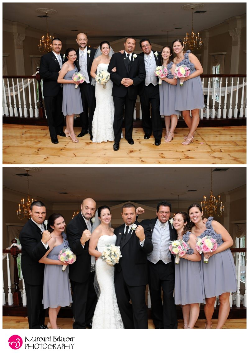 Portraits of the wedding party, balcony of Topsfield Commons