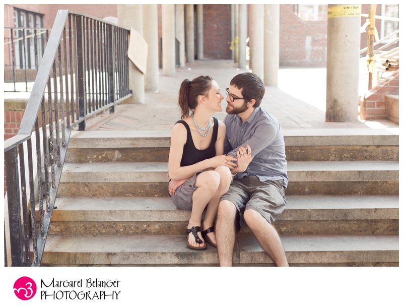 Jake and Raeanne on the steps, Newburyport, MA engagement session