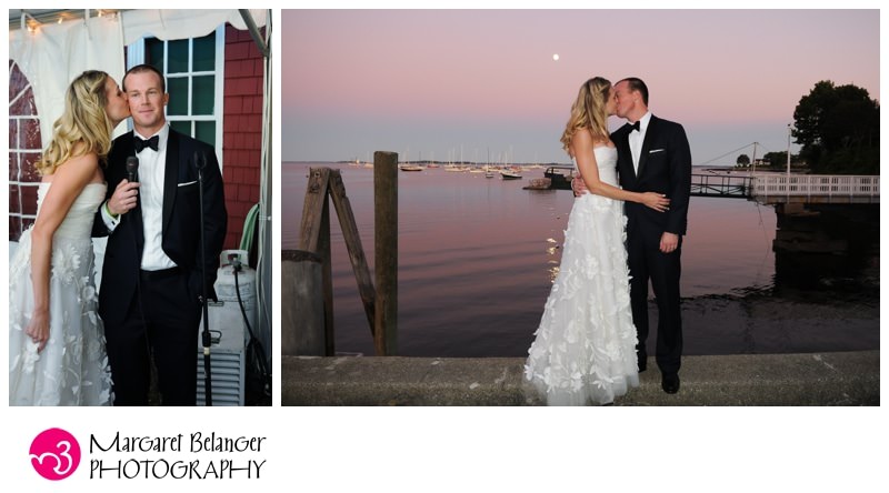 Portrait of the bride and groom at sunset, Camden Yacht Club, Maine