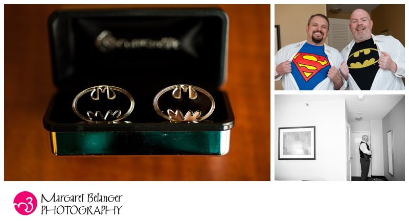 Batman cufflinks for a wedding at the Asa Waters Mansion