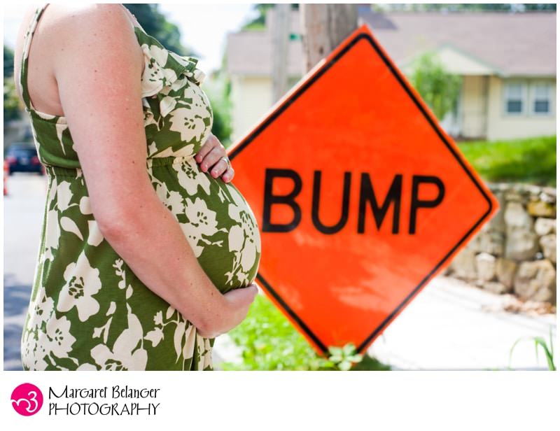 Arlington, MA maternity session, belly near a construction sign