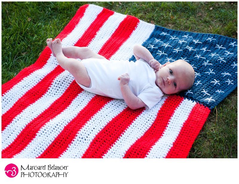 Baby on a homemade American Flag blanket
