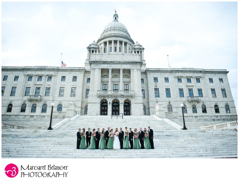 The wedding party on the steps of the Rhode Island State House, Providence