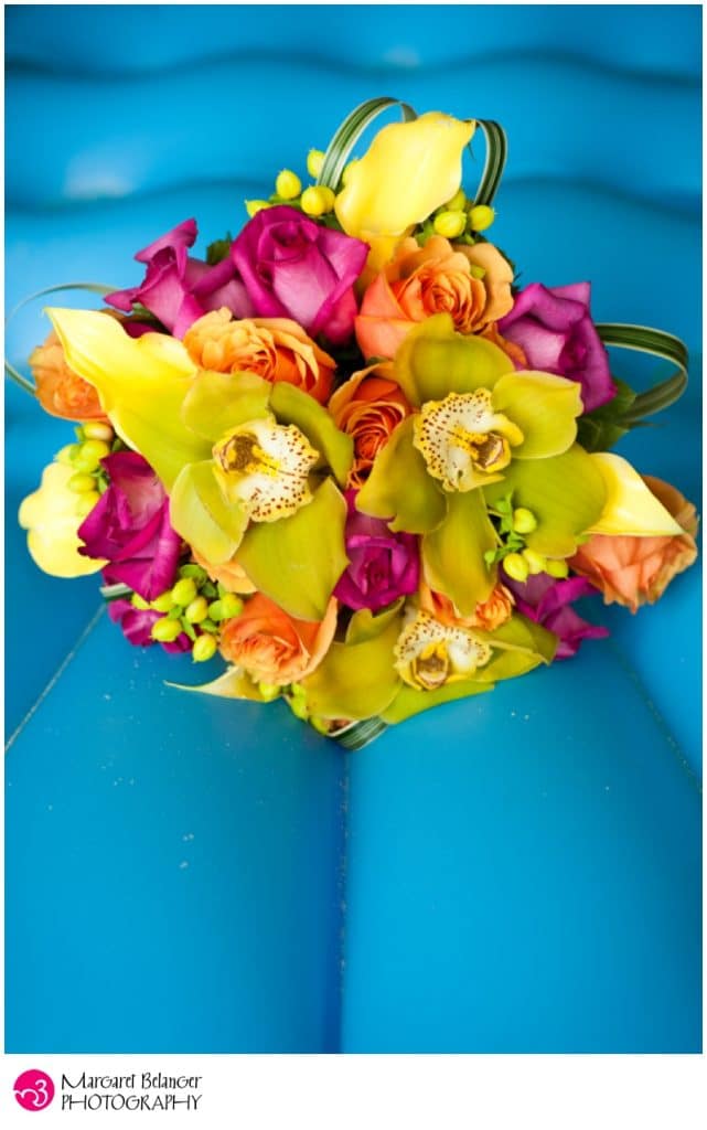 Colorful wedding bouquet, Aruba destination wedding