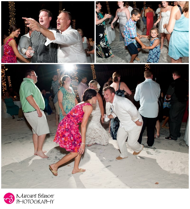 Guests dancing, Renaissance Island wedding reception, Aruba