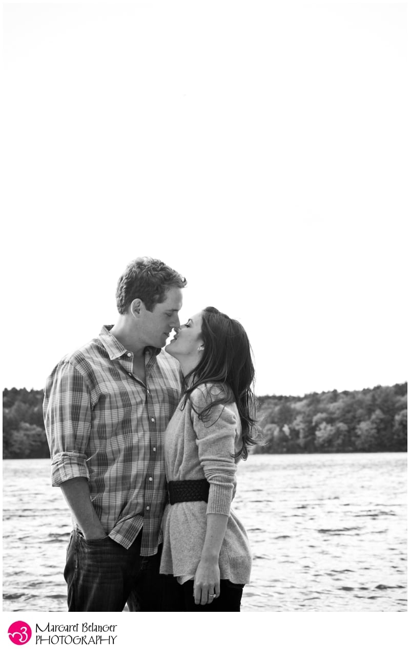 Couple by the water, Walden Pond engagement session
