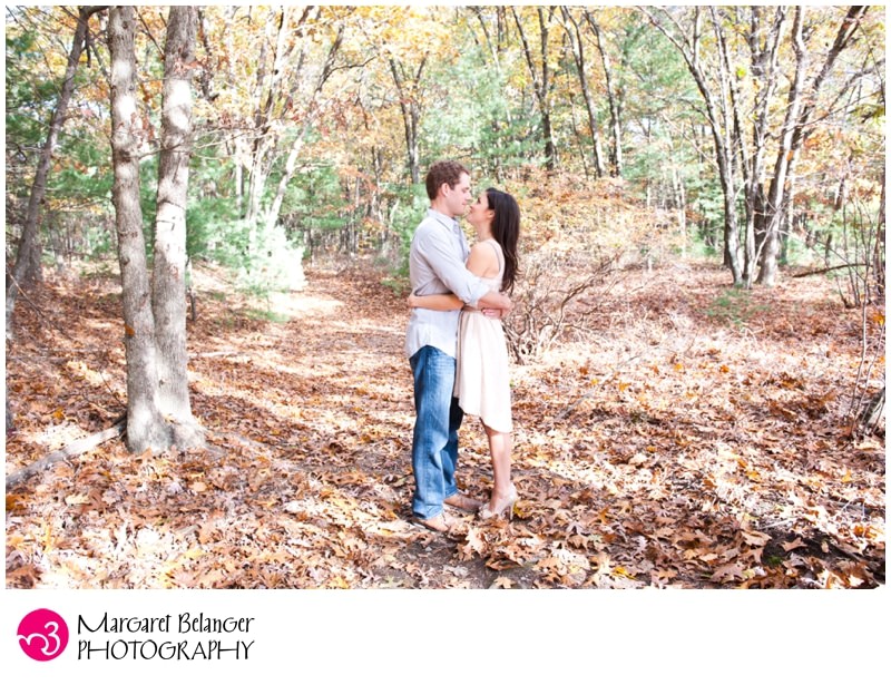 Couple in the leaves, Walden Pond engagement session