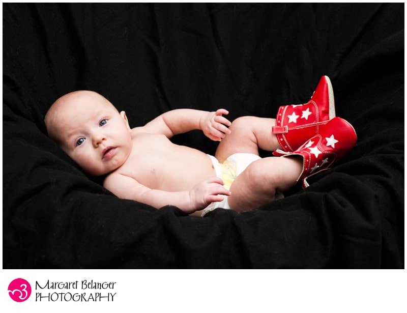 Baby in red cowboy boots, Winchester, MA