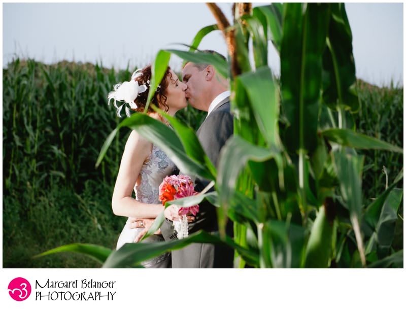 Bride and groom in the corn field, Kinney Bungalow, Rhode Island