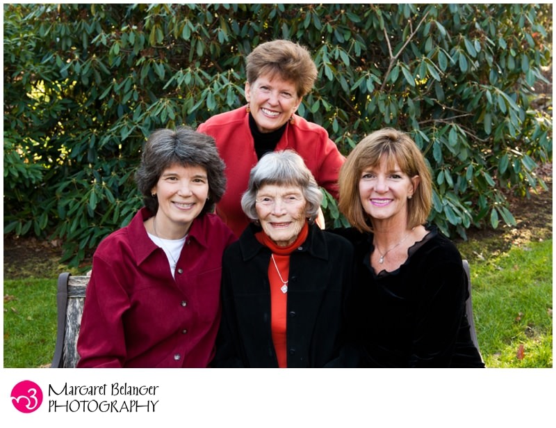 Wellesley, MA family portrait, 90 year old mother with her daughters