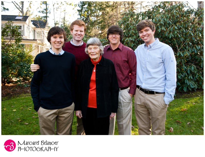 A Wellesley, MA portrait of a 90 year old grandmother with her grandsons