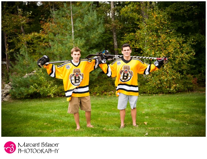 Two boys with their hockey sticks, Ashland senior portrait session