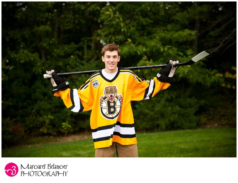 Hopkinton senior portrait session, boy with hockey stick