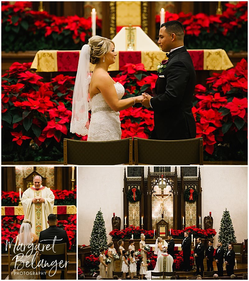 Bride and groom during their winter wedding ceremony