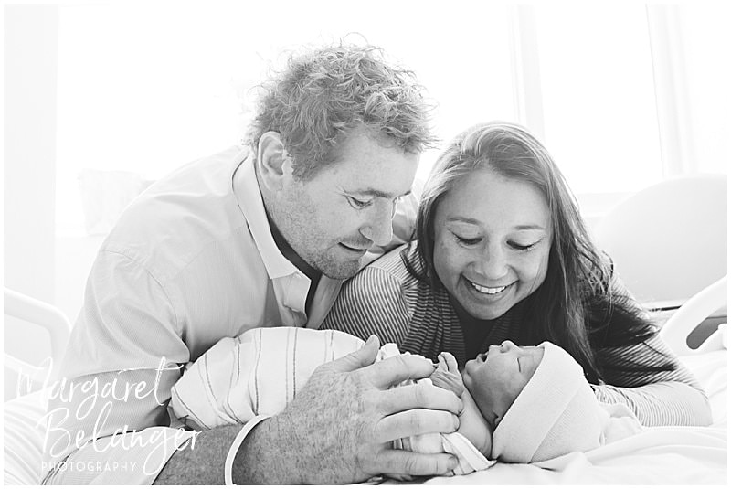 Brigham and Women's Hospital Fresh 48 newborn session - parents gazing at baby