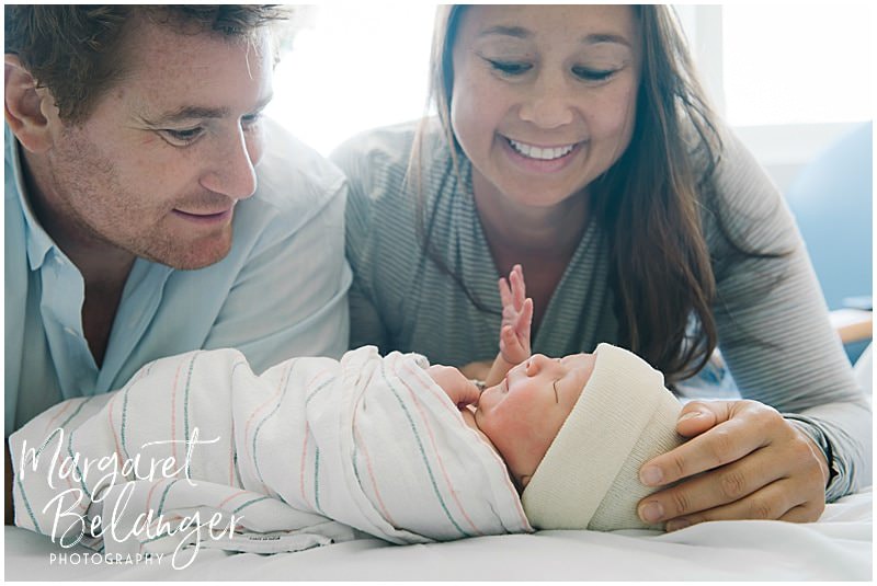 Brigham and Women's Hospital Fresh 48 newborn session - parents gazing at baby