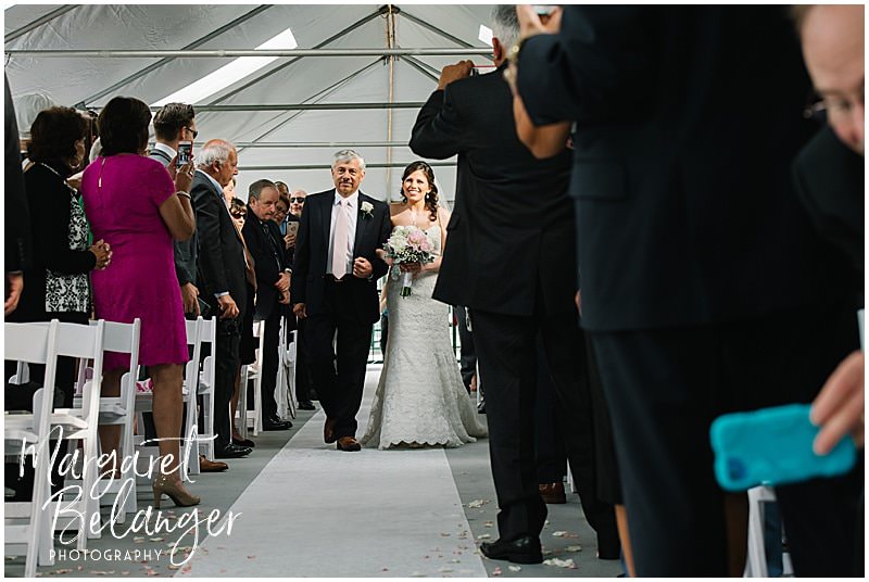 Kirkbrae Country Club outdoor wedding ceremony, bride and her father walking down the aisle