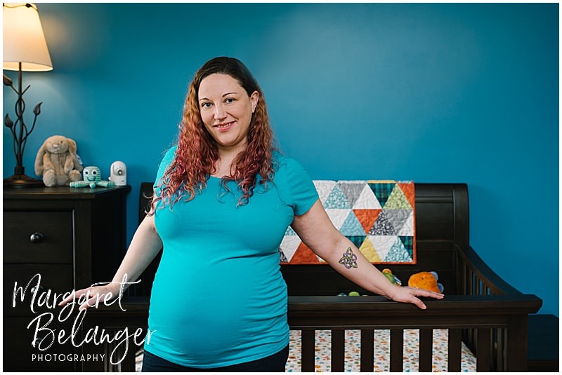 Lowell maternity session, mom in nursery