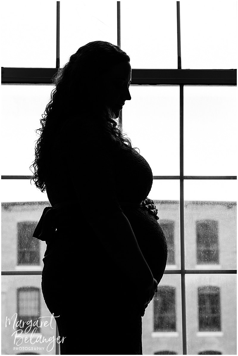 Mill No. 5 Lowell maternity session silhouette