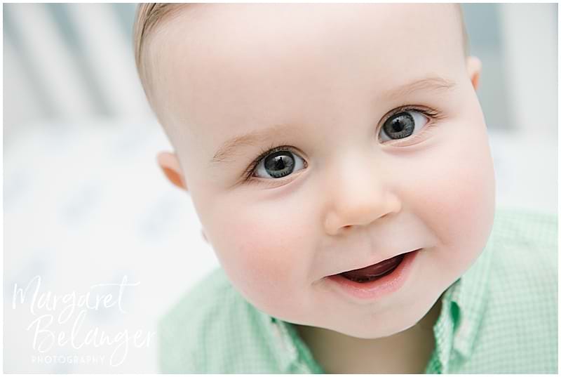 Close-up of 7 month old in his crib, Rhode Island family session