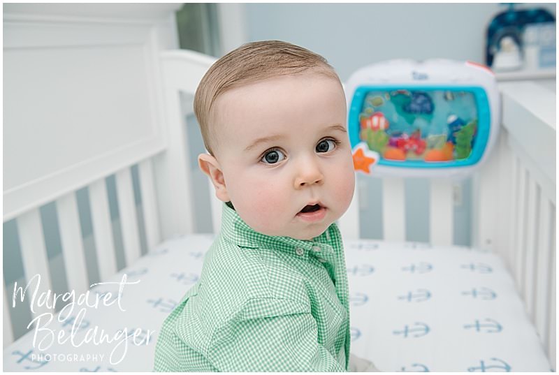 7 month old in his crib, Rhode Island family session