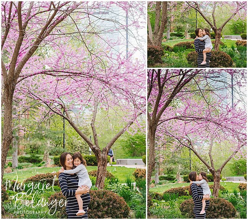 South End maternity session, in front of cherry blossoms