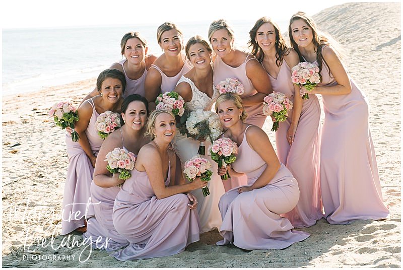 New Seabury Country Club wedding, bridesmaids portrait on the beach