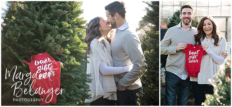 Mahoney's Winchester pregnancy announcement, portraits among the Christmas trees