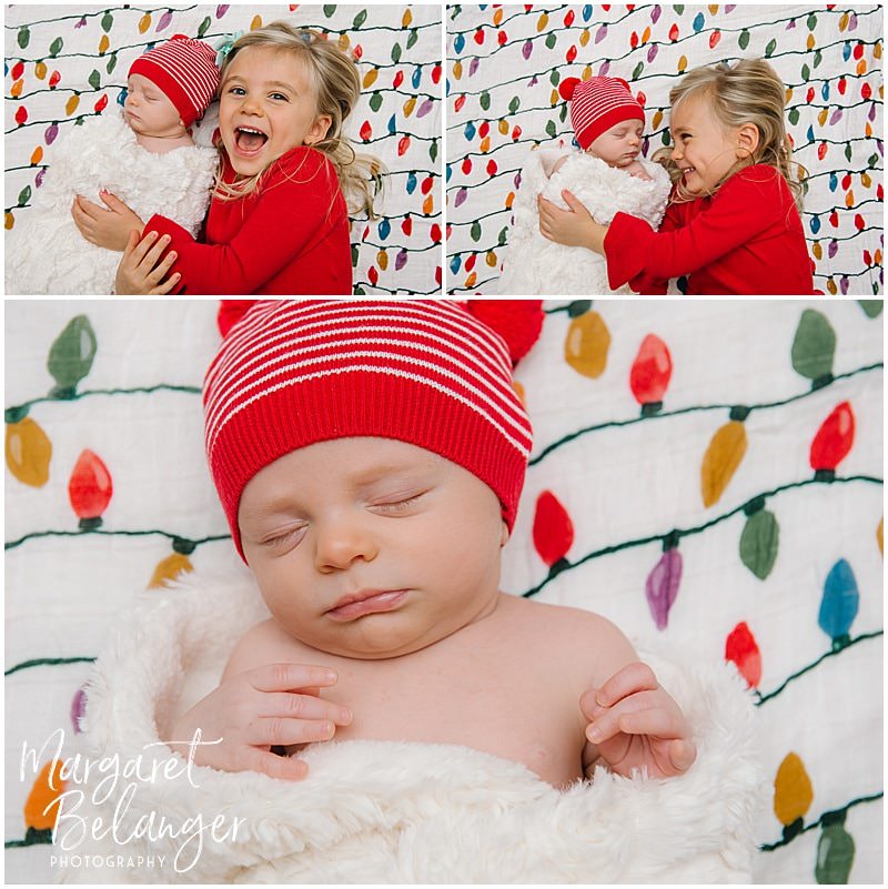 Charlestown newborn session, sister and baby brother, holiday photos