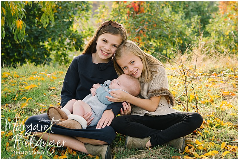 Boston Hill Farm Andover Family Session, two little girls holding their baby brother