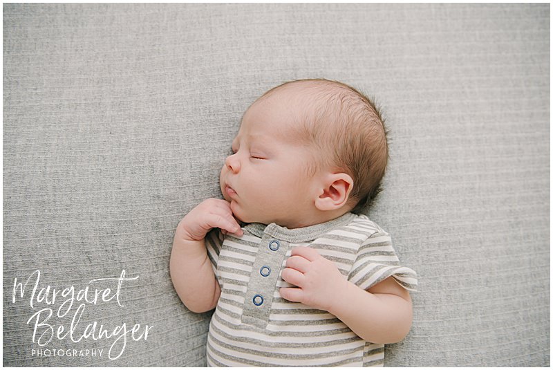 Sleeping baby boy at his Winchester, MA newborn photo session