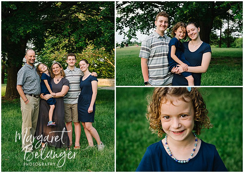 Different configurations of family portraits on the lawn of Larz Anderson Park in Brookline.