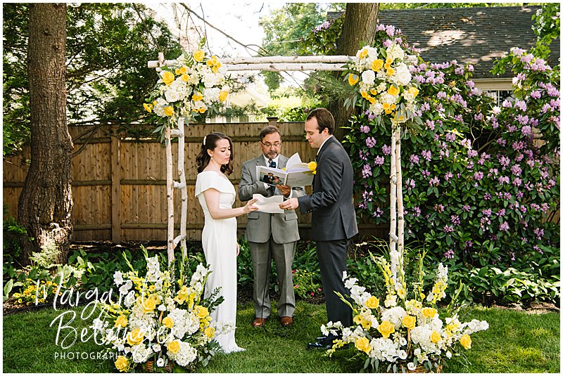 A wedding ceremony in the backyard of a private home in Winchester, MA.
