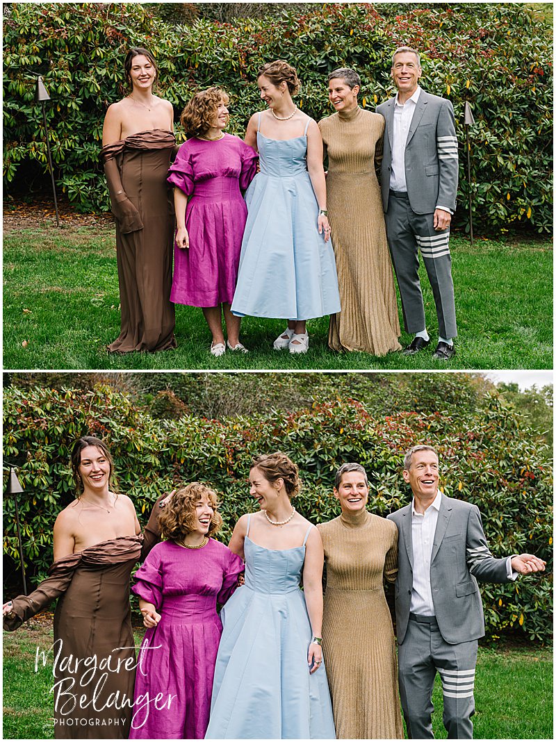 Brides pose with family members before their same-sex wedding ceremony